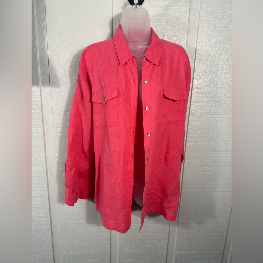 Lino by Chicos Women’s Pink Long Sleeve Button Down Top Size 2 (Large) EUC